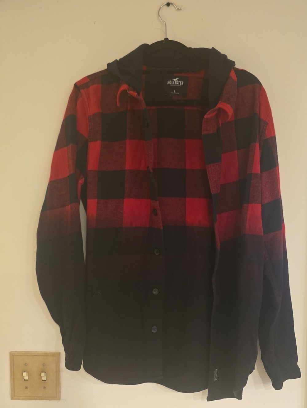 Hollister Red and Black Plaid Jean Jacket